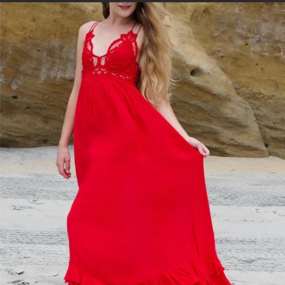 Free People Adella Maxi Slip Bright Red - Picture 1 of 5
